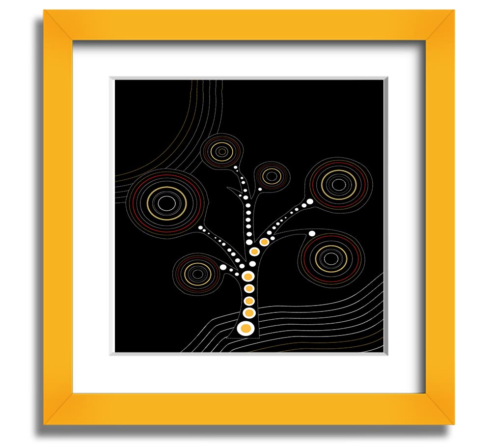 Aboriginal Tree 2 Square Framed Print showcasing vibrant colors and intricate patterns, framed in a stylish border.